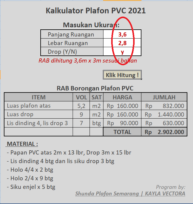 SHUNDA PLAFON SEMARANG Kalkulator Plafon PVC