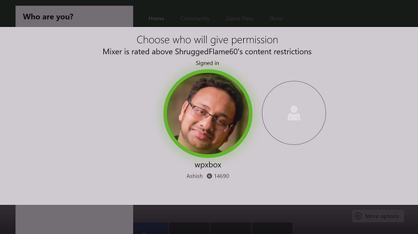 Permiso de los padres para desbloquear Mixer for Kids en Xbox One