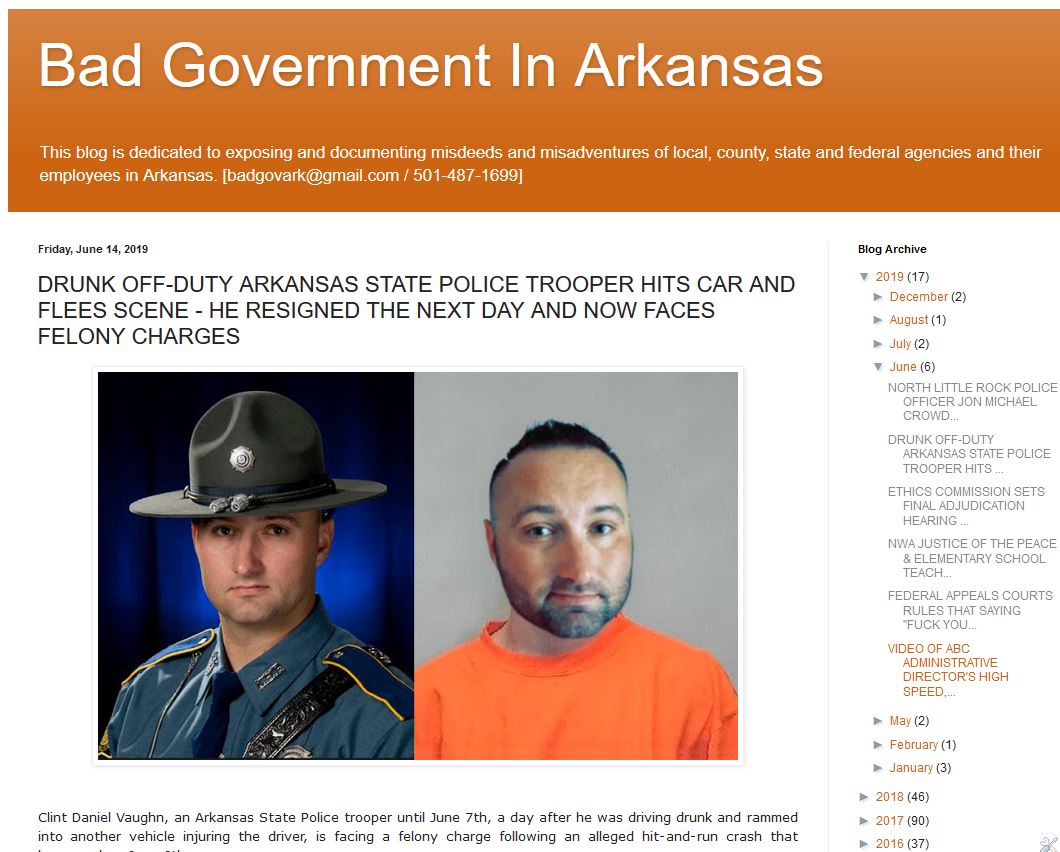 Bad Government In Arkansas Arkansas State Police Trooper uses police resources to stalk a woman