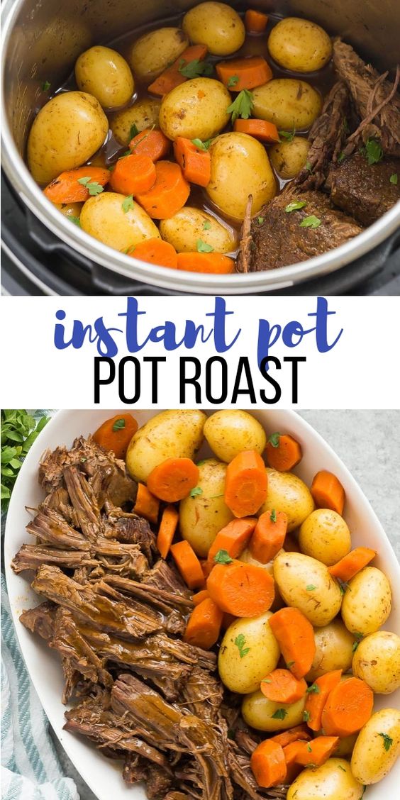 his Instant Pot Pot Roast recipe is an easy, comforting dinner that comes together so quickly in the pressure cooker! With tender veggies (not mushy!), a fall apart tender Instant Pot roast beef and seasoned gravy. With step by step VIDEO #instantpot #beef #recipe #cooking #dinner #healthy #pressurecooker