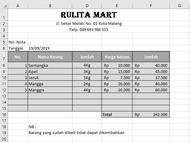 Tutorial Membuat Nota Penjualan Di Microsoft Excel