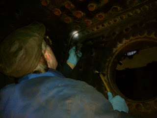 Graham, our boiler inspector, checking flanges and rivets in No.6's firebox, during its annual cold examination