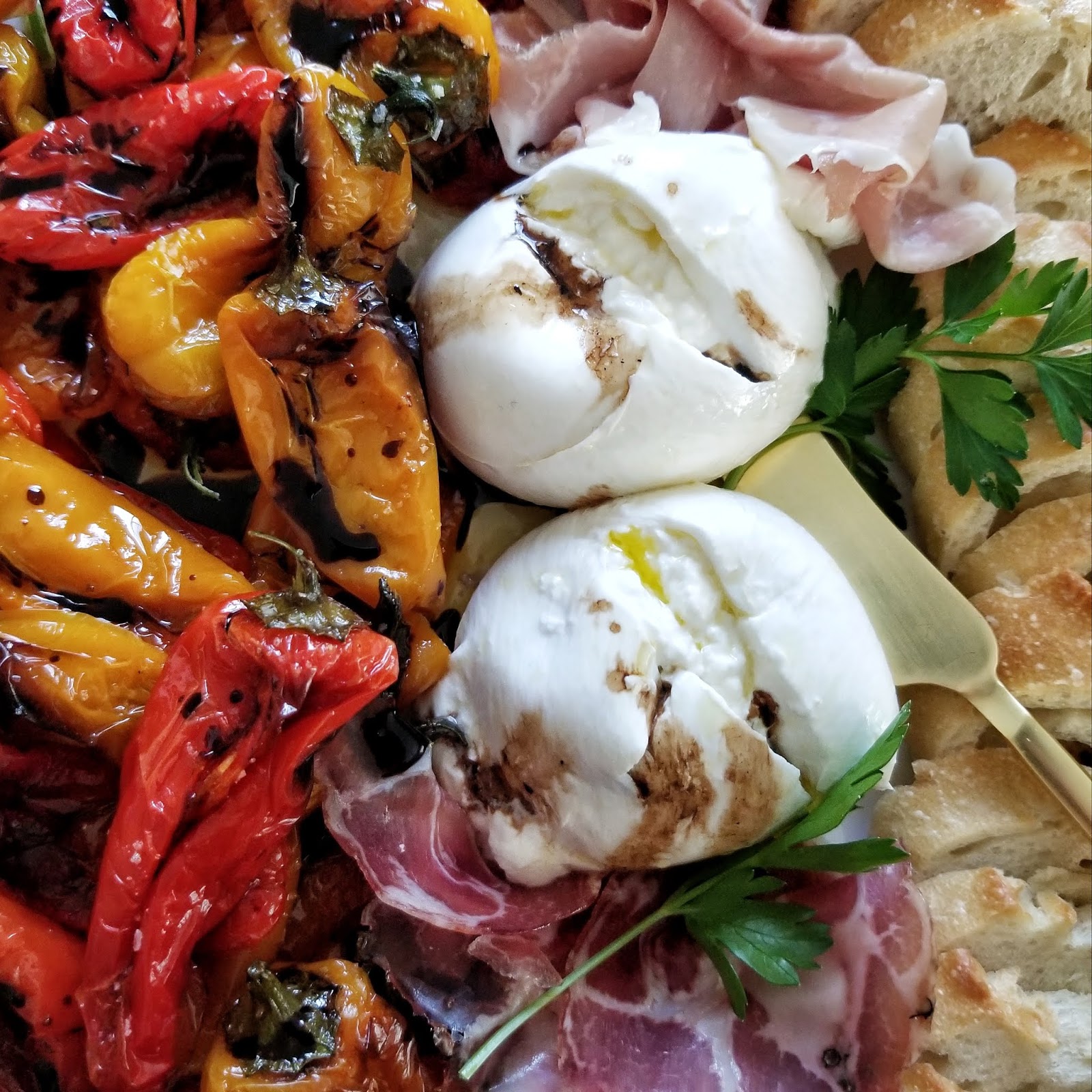 salted sugared spiced™ Roasted Mini Sweet Peppers, Burrata, and