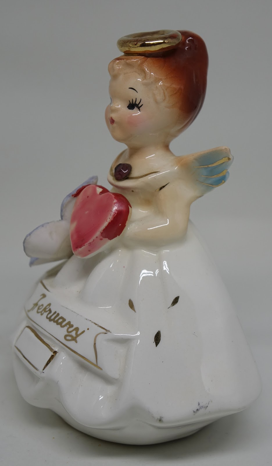 Rare Vintage February Birthday Angel Girl Figurine Heart Valentine