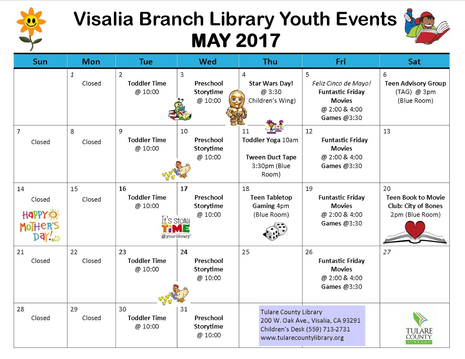 Tulare County Library News and Events May Youth Events Visalia Library