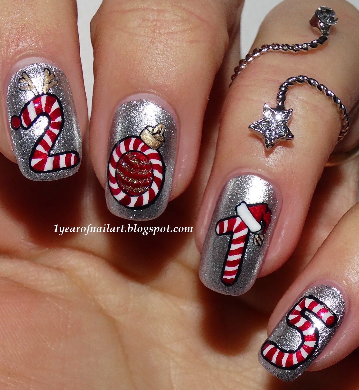 365+ days of nail art Four Candy Cane