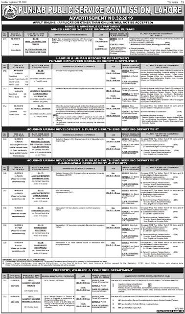 PPSC Jobs 2019 Punjab Public Service Commission Lahore advertisement No.32/2019