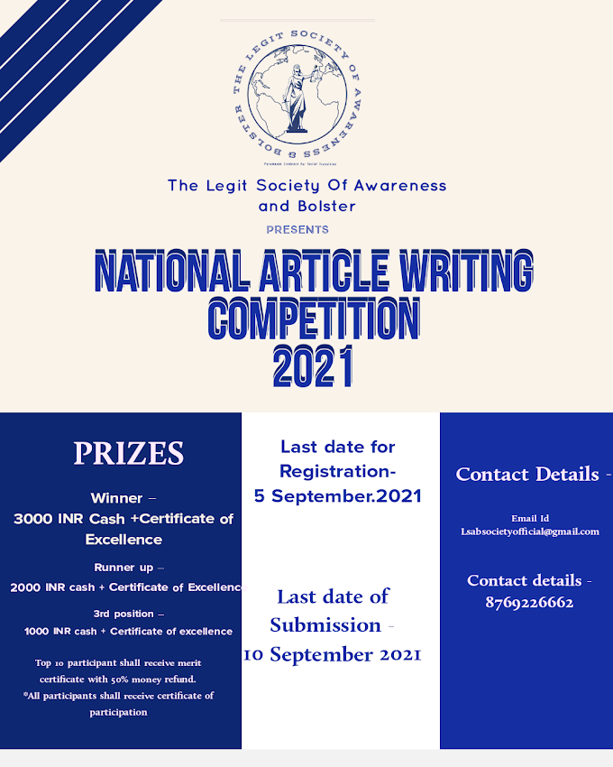 National Article Writing Competition 2021 @ LSAB [3000 INR Cash Prize]