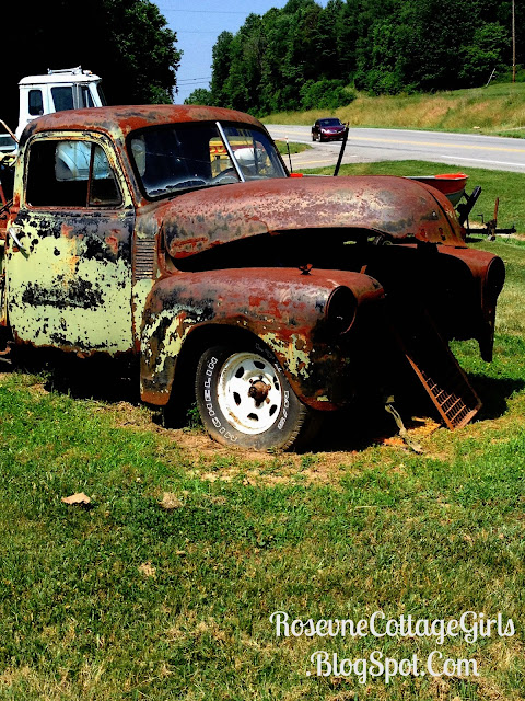 Photo of an old rusted antique truck along the 400 Mile Long Yard Sale, Southern Yard Sales, Super Yard Sales, Antique Yard Sales by Rosevine Cottage Girls