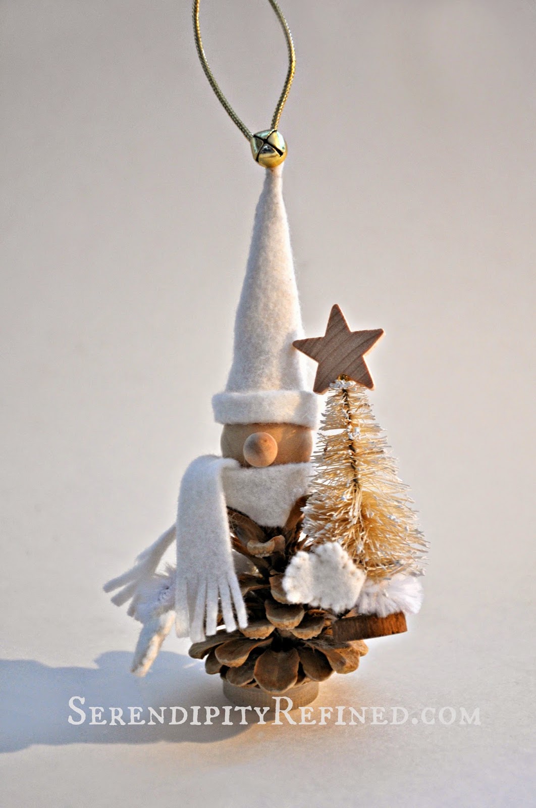 serendipity refined blog bleached pinecone woodland gnome christmas craft jingle bells