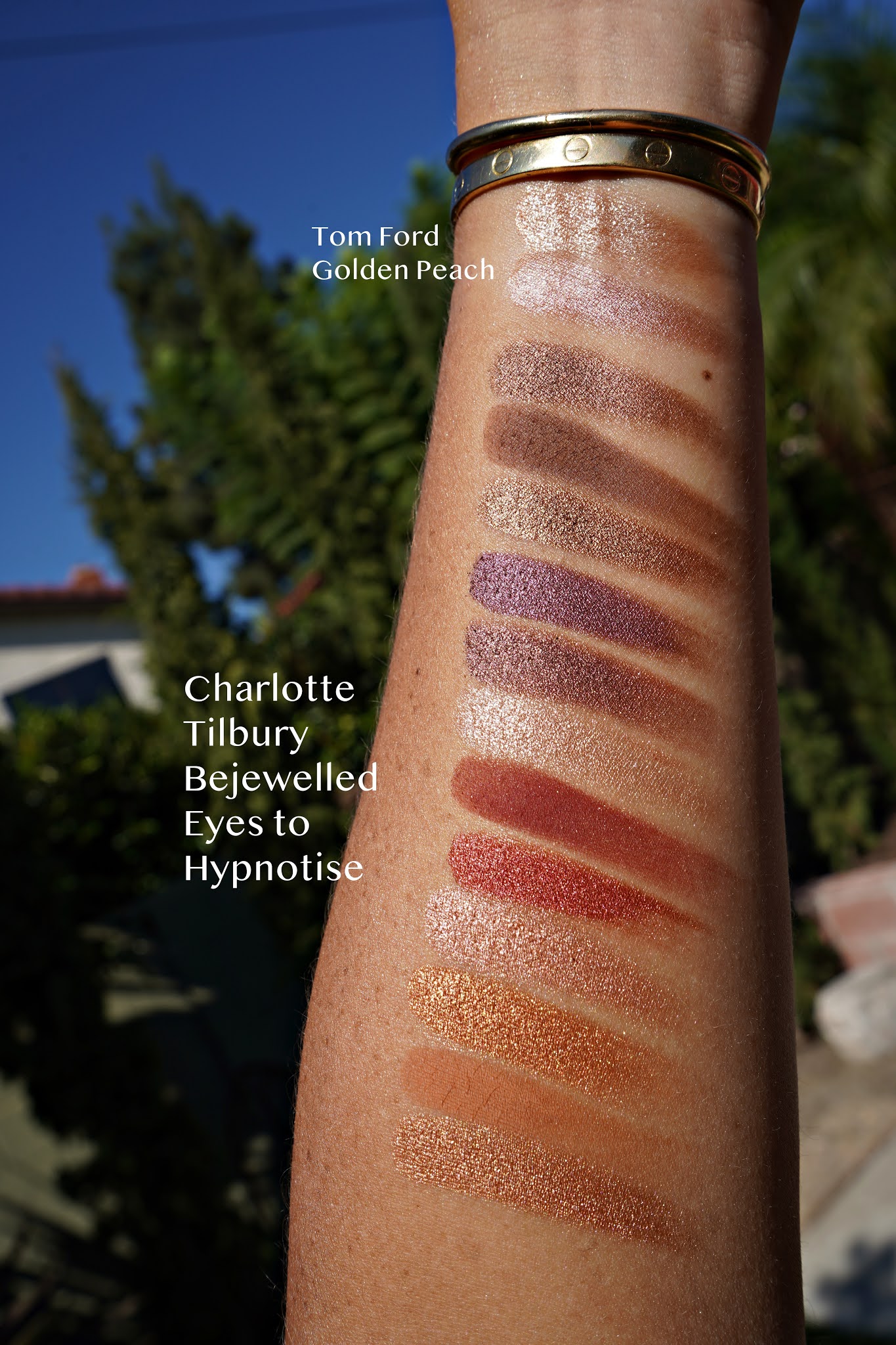 eyeshadow swatches on an arm