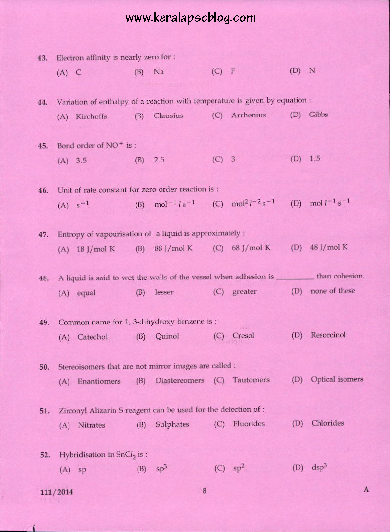 Kerala PSC Analyst Exam Previous Question Kerala PSC Analyst Exam Previous Question