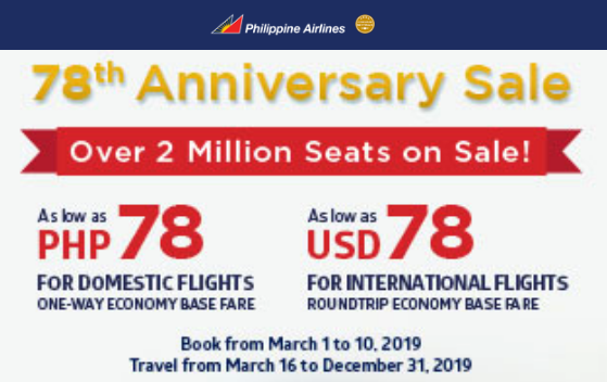 78php and 78usd Airfare Sale Philippine Airlines 
