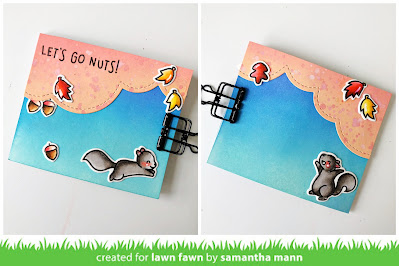 Let's Go Nuts Card by Samantha Mann for Lawn Fawn, Interactive, 3D card, Card Making, Distress Inks, Oxide Ink, Ink Blending, Cards, #lawnfawn #distressinks #youtube #tutorial #scene #3dcard #cardmaking