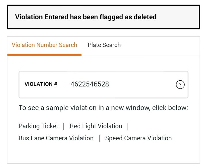 Violation entered has been flagged as deleted