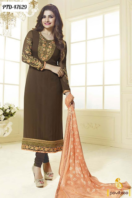 Prachi Desai special brown georgette bollywood salwar suit online shopping with exciting discount price offer at pavitraa.in