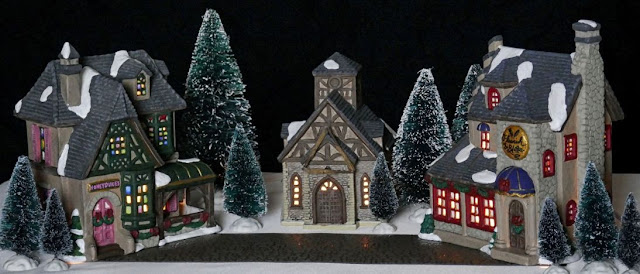 Illuminated Hogsmeade Christmas Village at Night