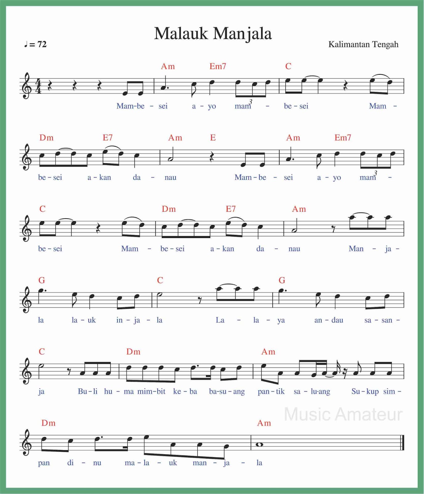Not Angka Malauk Manjala SEPUTAR MUSIK