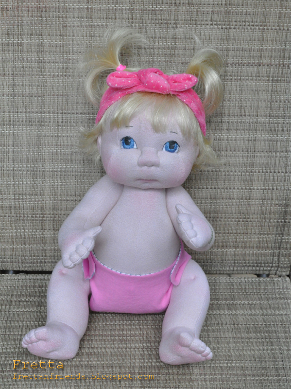 Fretta Life size 48 cm / 19" Jointed Baby Doll. Blonde, Blue Eyes. All