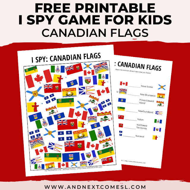 Free I spy game printable for kids: Canada Day themed