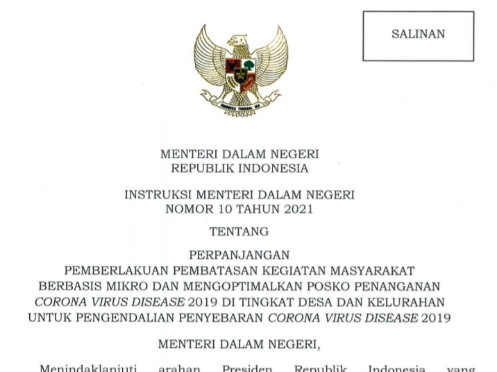 Baru Inmendagri No 10 Tahun 2021 Tentang Perpanjangan Ppkm Mikro Di Tingkat Desa Format Pdf Media Brita Rakyat