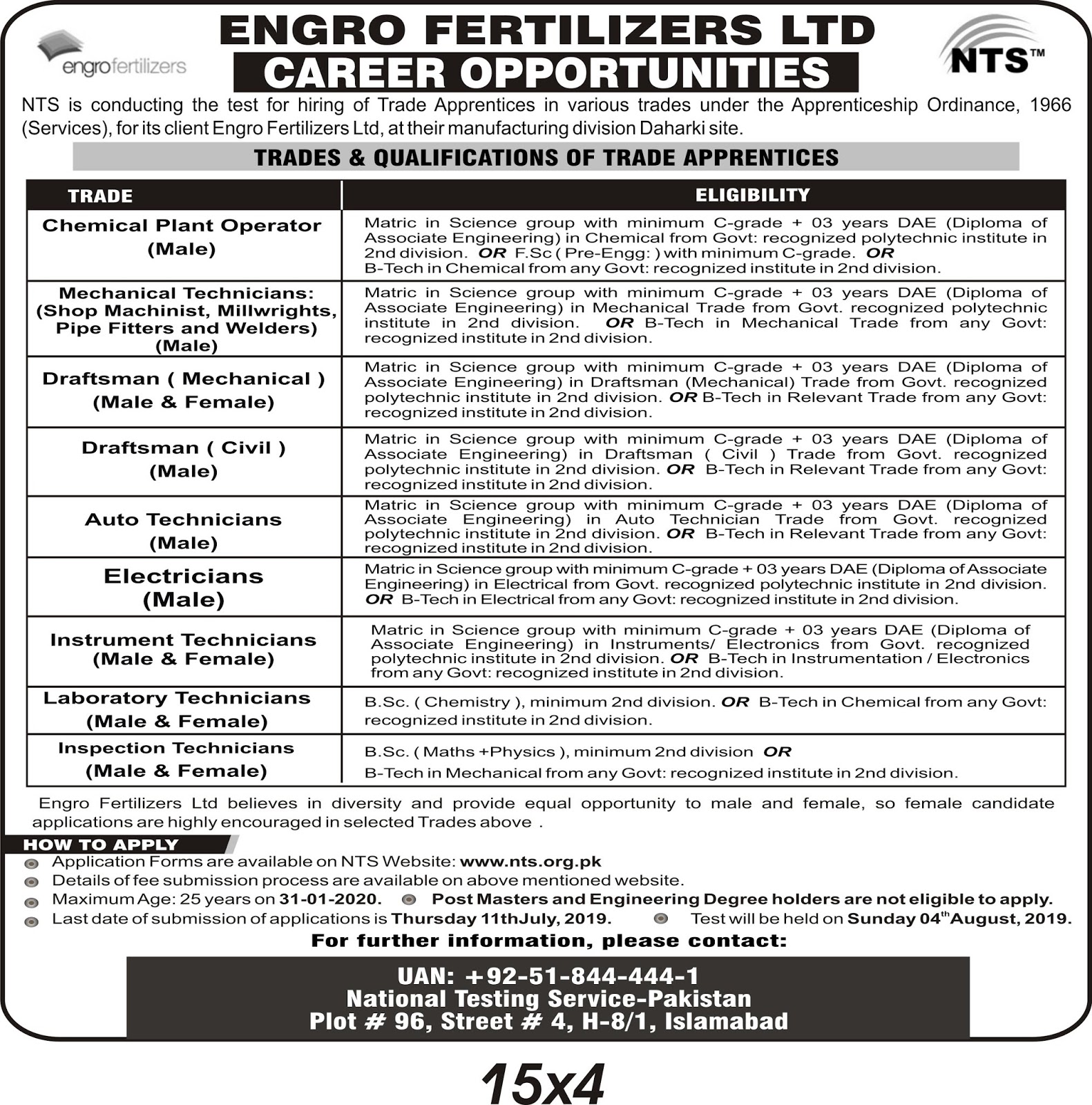 Engro Fertilizer Limited Jobs 2019 By NTS