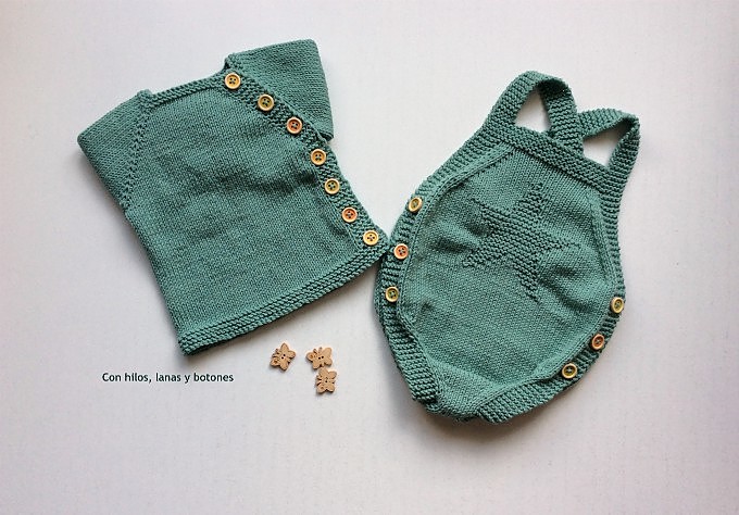 Con hilos, lanas y botones: Patrón pelele de punto para bebé