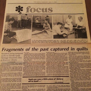 Quilt project article photo of a 1980s newspaper article