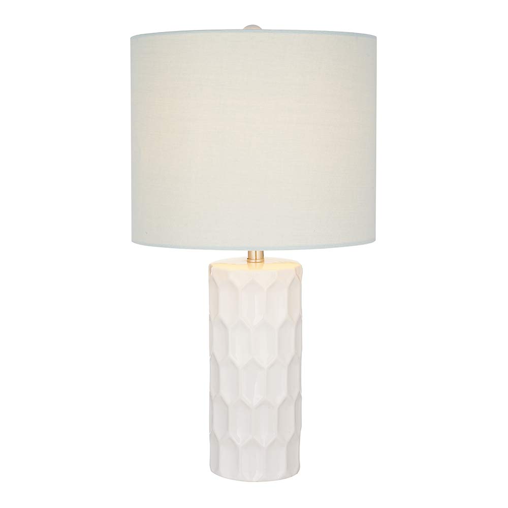 Home White Ceramic Table Lamp, 21"H, With Bulb, Light Blue Linen Shade