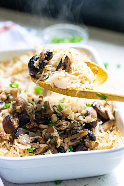 This hearty and flavorful rice side dish or meatless main dish is pure comfort food! Serve with your favorite protein, use any mushroom you love and enjoy every bite!