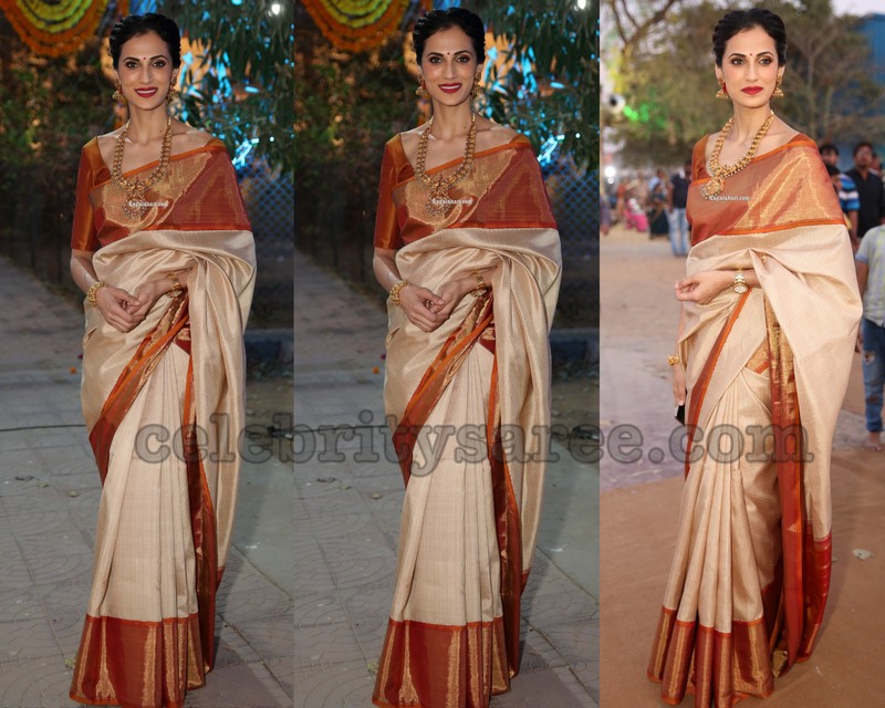 white red silk saree