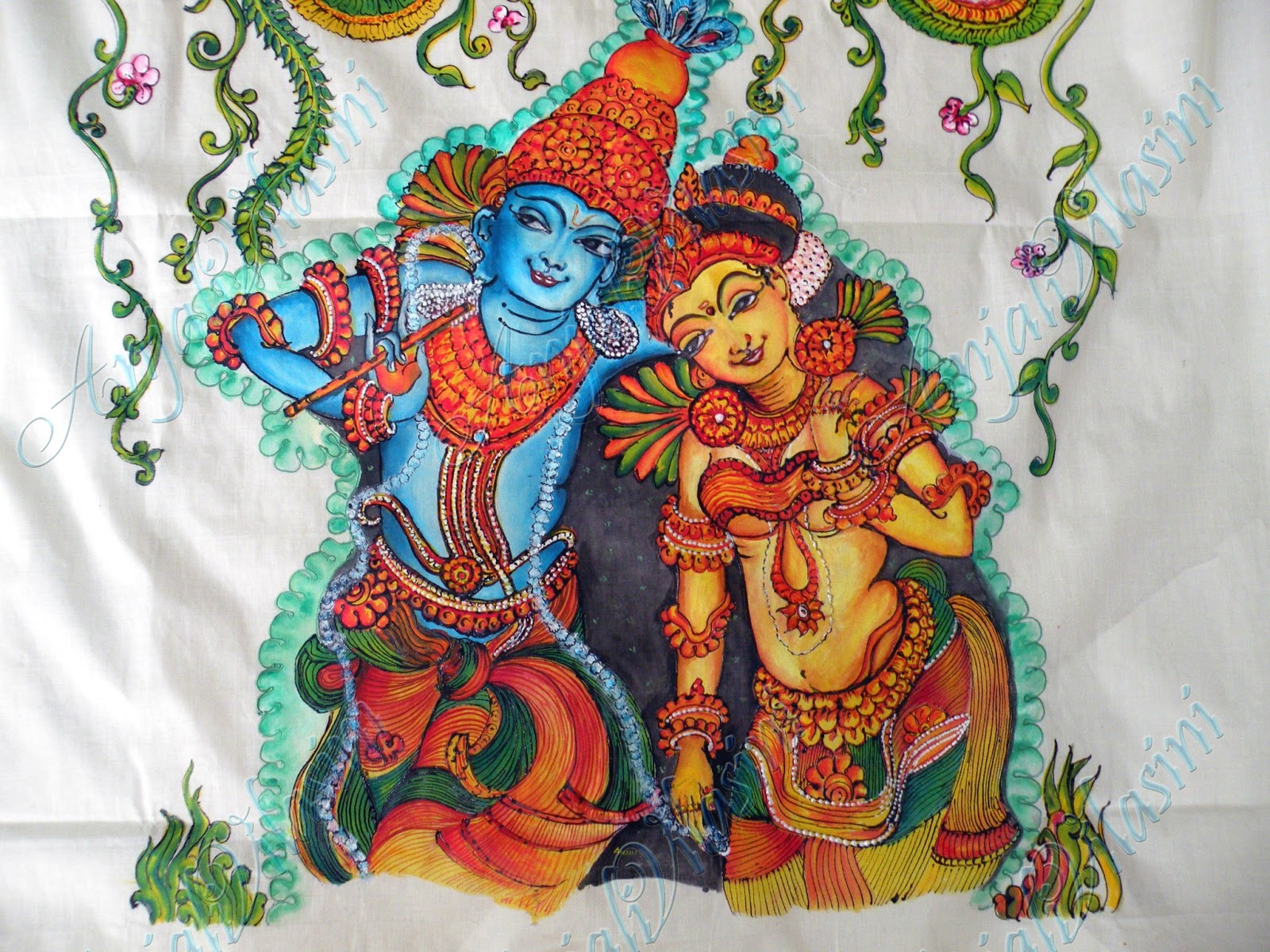 Anjali Vilasini Radha krishna mural on fabric