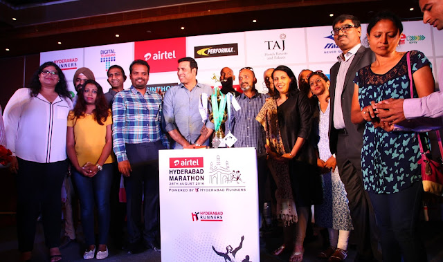 Hyderabad Runners Society and Bharti Airtel together with the Govt. of Telangana unveiled the specially designed Finisher's Medals and Corporate Trophy for the 6th Edition of the Airtel Hyderabad Marathon. Hyderabad Runners Society and Bharti Airtel together with the Govt. of Telangana unveiled the specially designed Finisher's Medals and Corporate Trophy for the 6th Edition of the Airtel Hyderabad Marathon.