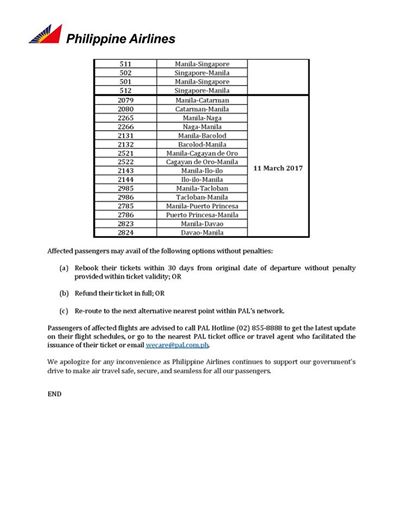 PAL cancelled flights March 6 to 11 2017 Tagaytay Radar Shutdown