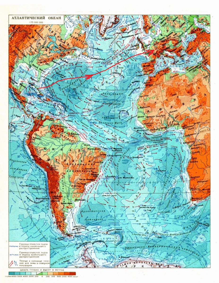 Самое большой залив атлантического океана. Атлантический океан физическая карта. Атлас морей Атлантического океана.