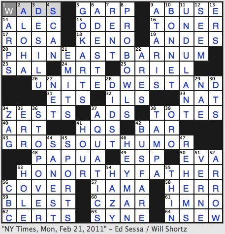 word monday crossword commandments sucker minute born every there ten february phineas barnum 20a he answers