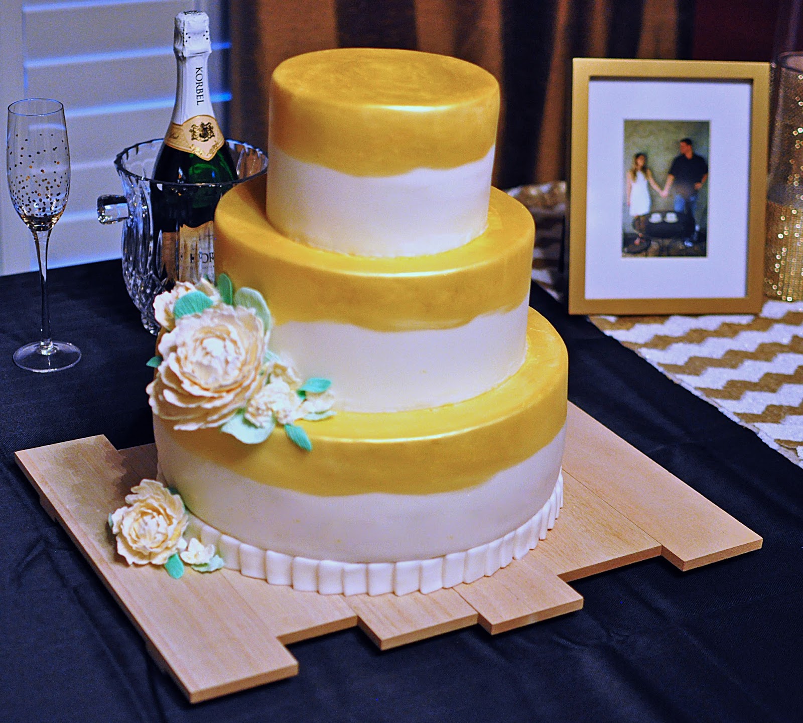 The Bake More: Gold Engagement Cake with Peonies Edible ...