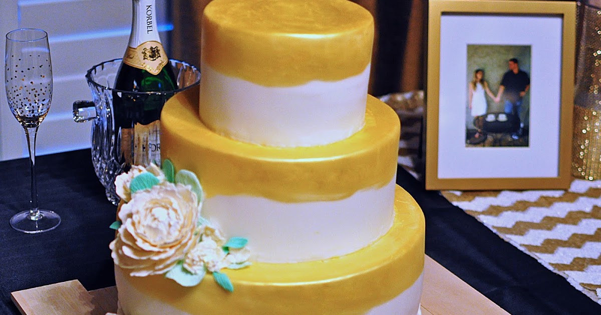The Bake More: Gold Engagement Cake with Peonies Edible ...