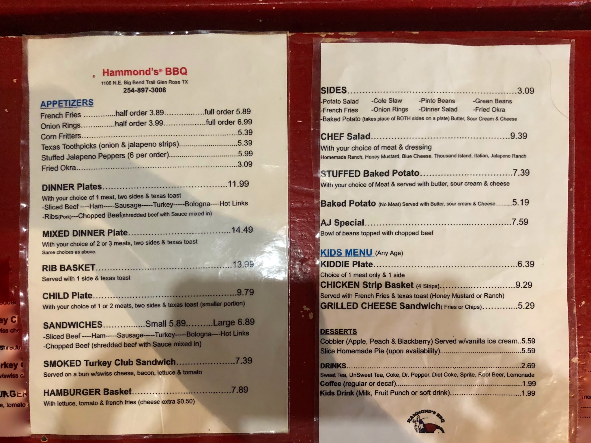 Old Fashioned Texas Barbecue at Hammond's BBQ, Glen Rose, Texas