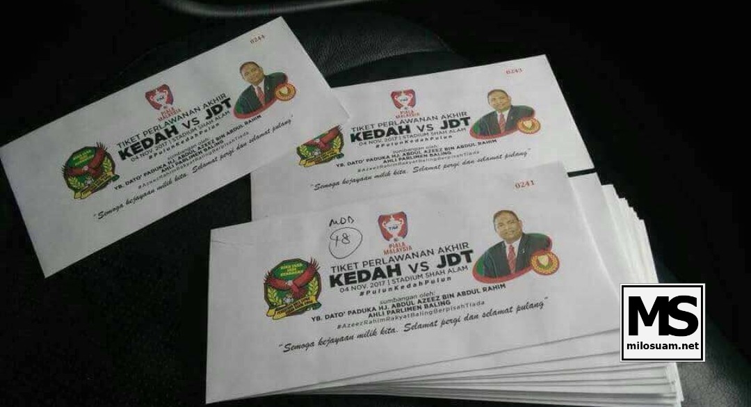 Bukti Umno Kedah Bedal Tiket Bola Perlawanan Akhir Kedah Vs Jdt