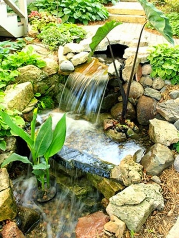 A relaxing garden and backyard waterfalls