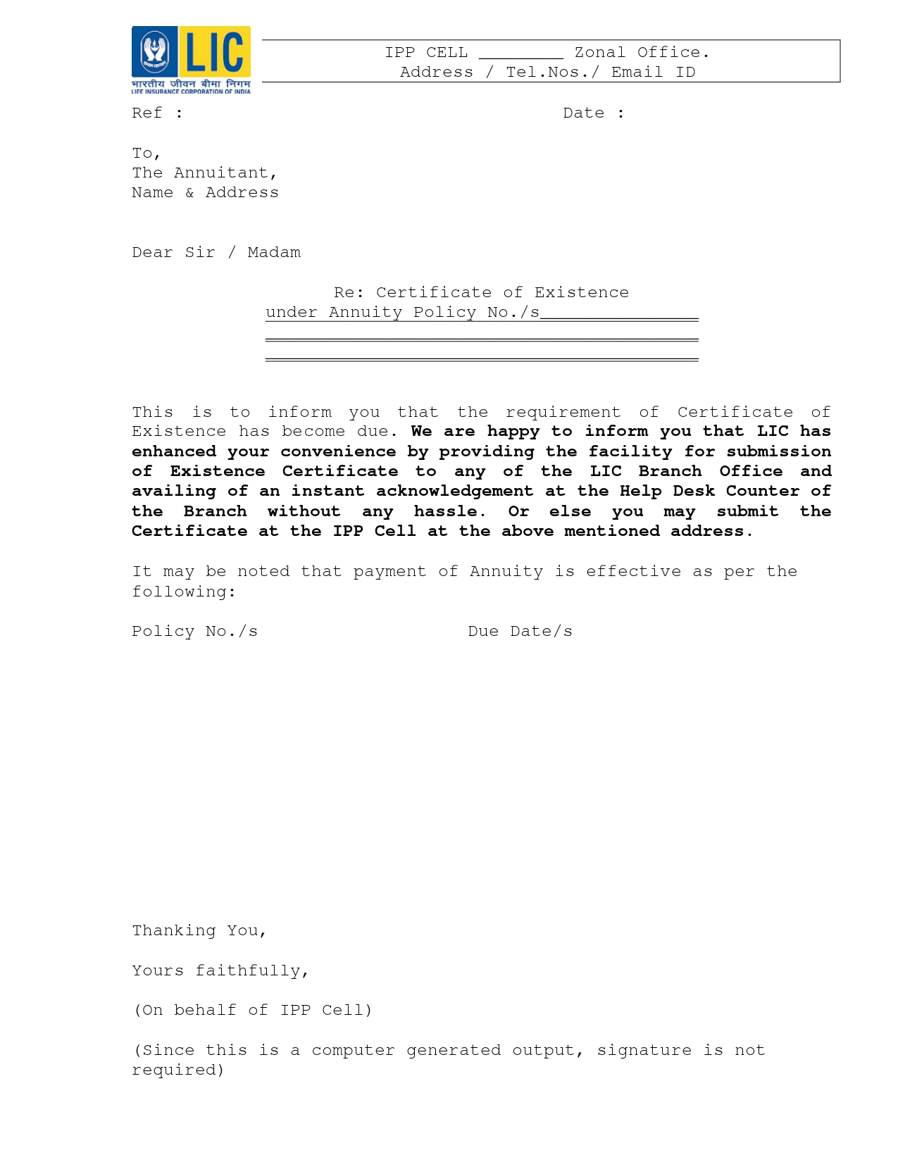 LIC Download Forms Life Existence Certificate For Pension Plans LIC