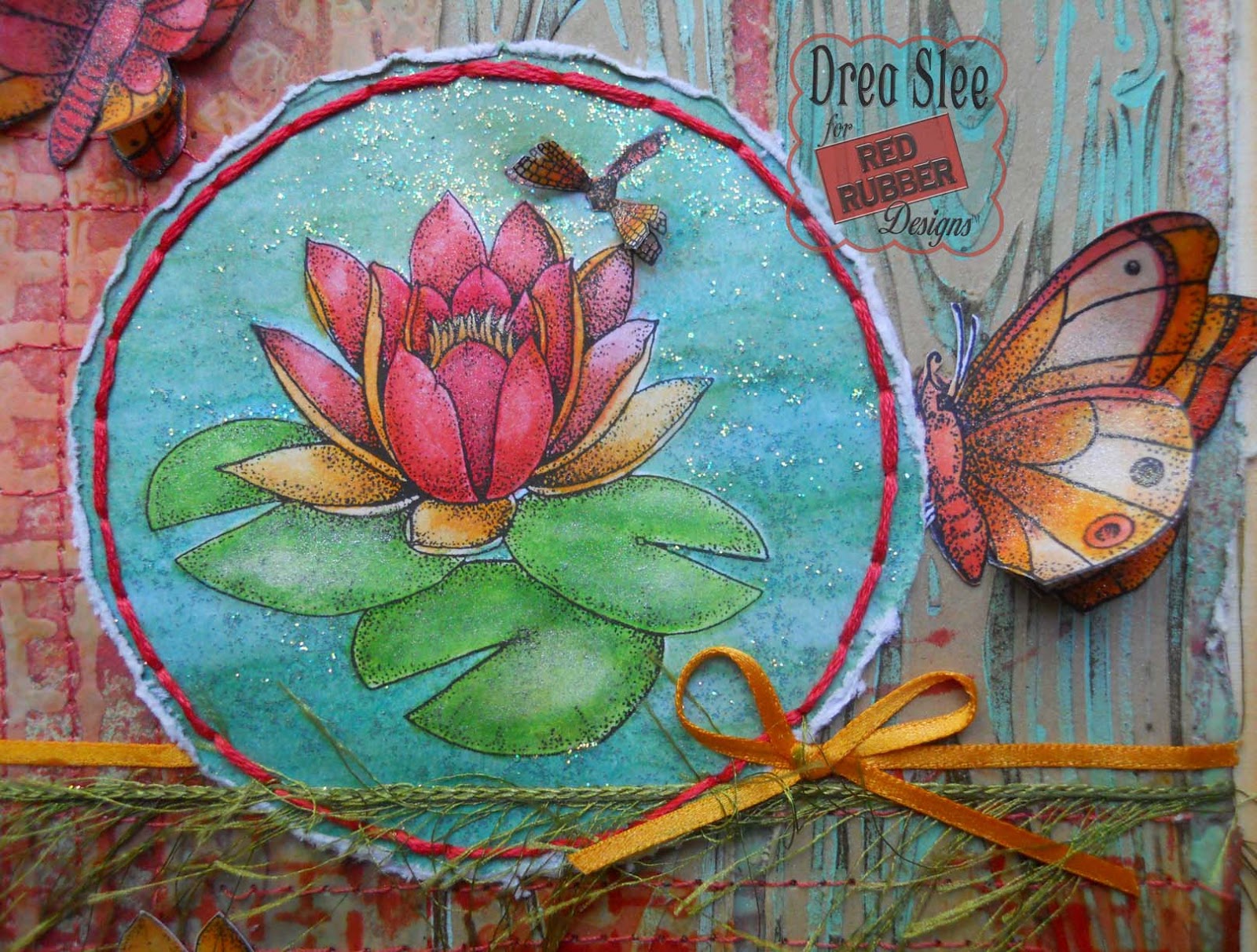 Drea's Scraps of Inspiration Water Lily Mother's Day Card Red Rubber