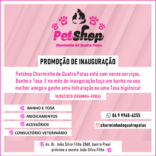 Promoção da Pet Shop Charminho de Quatro Patas. APROVEITE! Parnaíba