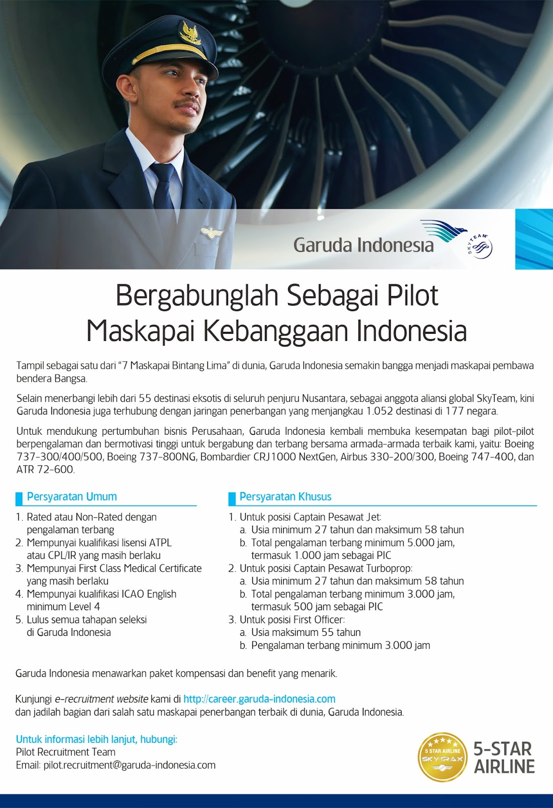 Lowongan Kerja Pilot Garuda Indonesia Terbaru 2015 