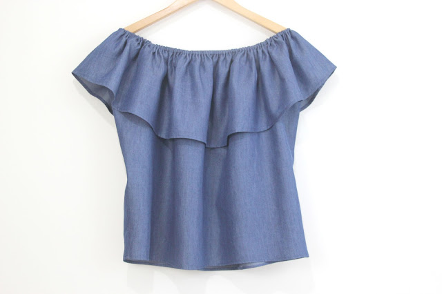 diy patrones camiseta denim sin hombros mujer