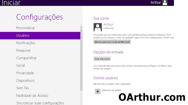 Colocar senha no windows 8