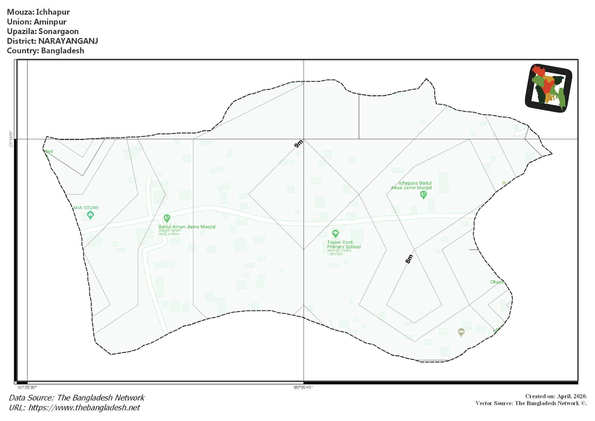 Map of Ichhapur Mouza of Sonargaon Upazila, NARAYANGANJ, Bangladesh.