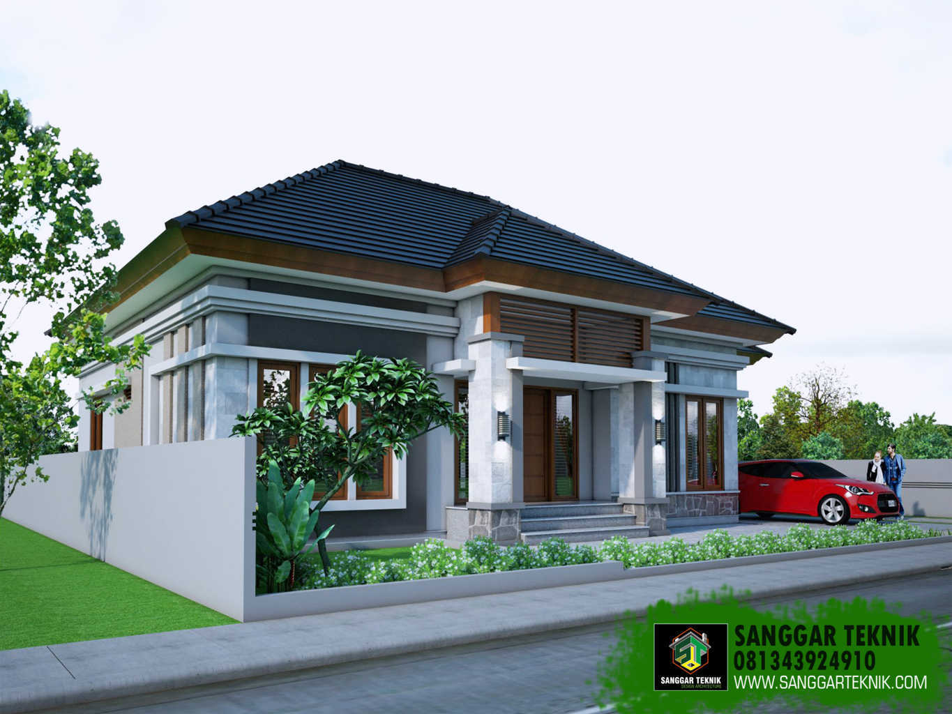 GAMBAR RUMAH  BALI MODERN  1 LANTAI  12 x 15 SANGGAR TEKNIK