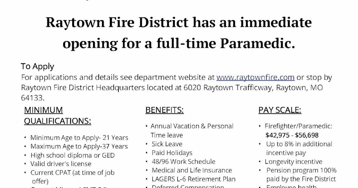 RAYTOWN FIRE PROTECTION DISTRICT Raytown Fire Is Now Hiring